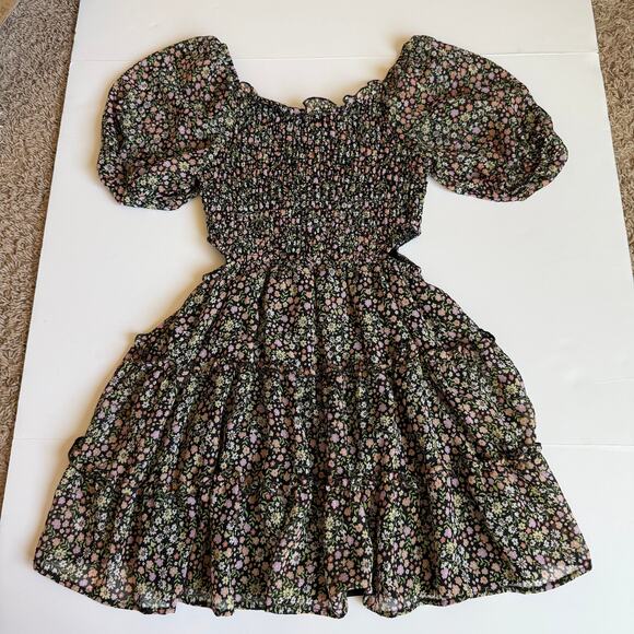 NEW Art Class Girls Black Floral Smocked Cut-Out Chiffon Dress - Picture 2 of 10